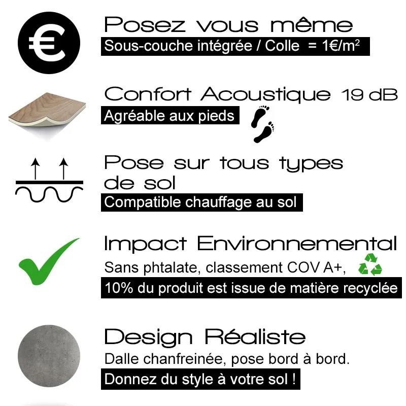 Dalle PVC Effet Béton Foncé